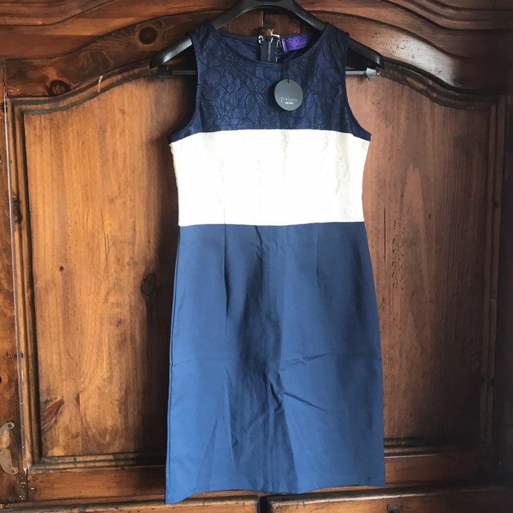 NWT blue and white dress with lace detail